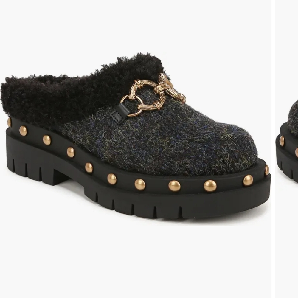 Circus by Sam Edelman Black and Gold Chain Mules